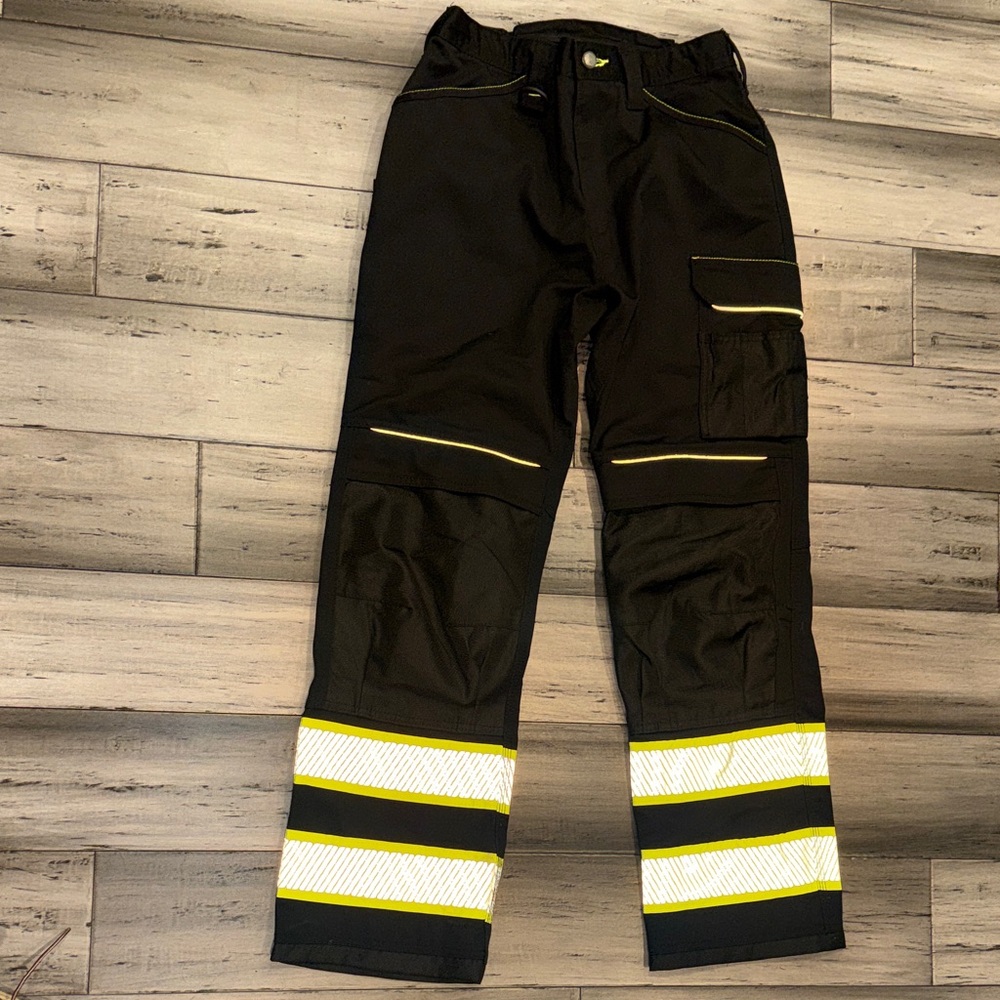 NWOT Black Work Pants with Hi-Vis Yellow Reflective Stripes